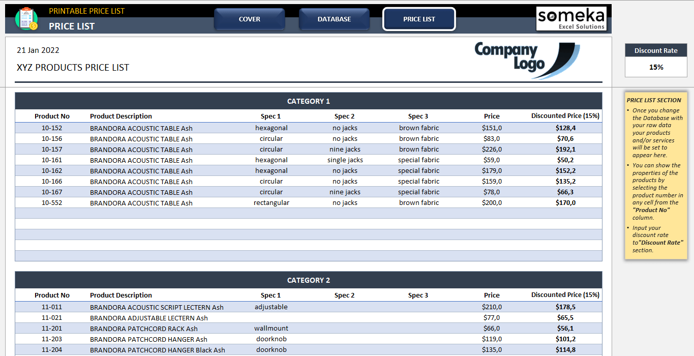 Detail Excel Price List Template Free Nomer 36