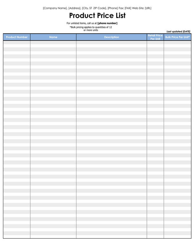 Detail Excel Price List Template Free Nomer 38