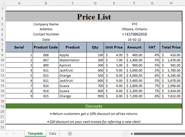 Detail Excel Price List Template Free Nomer 5