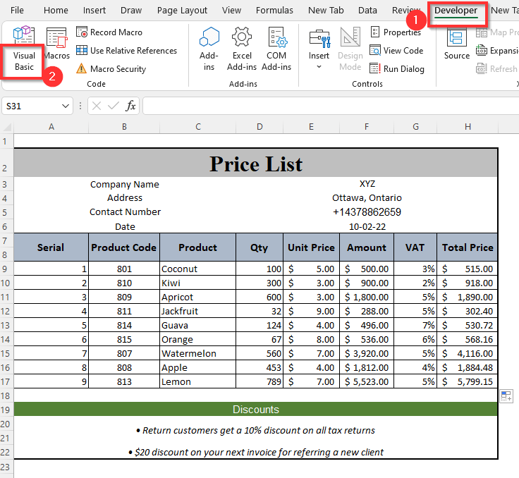 Detail Excel Price List Template Free Nomer 40