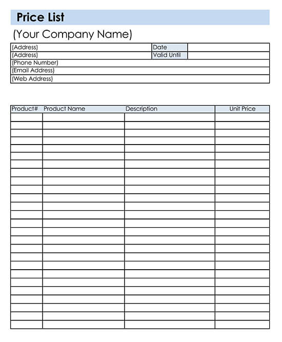 Detail Excel Price List Template Free Nomer 49