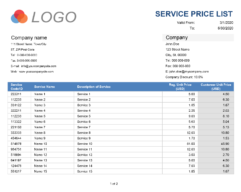 Detail Excel Price List Template Free Nomer 9