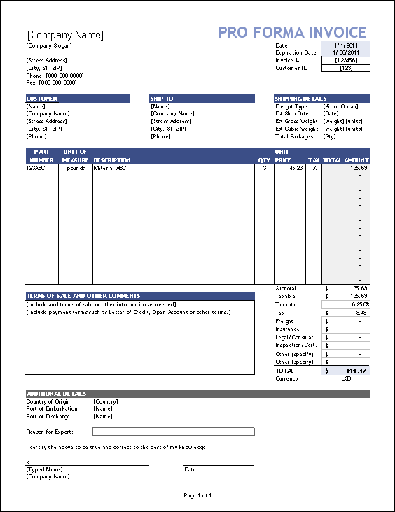 Excel Proforma Invoice Template - KibrisPDR