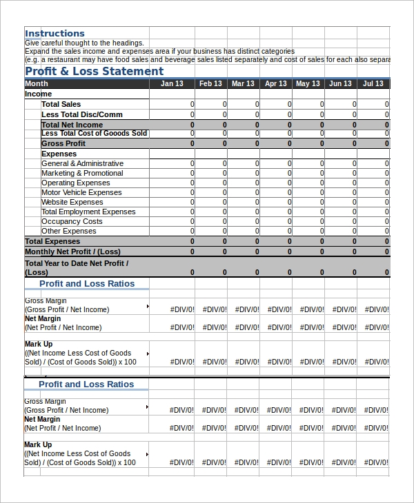 Detail Excel Template Profit And Loss Statement Nomer 12