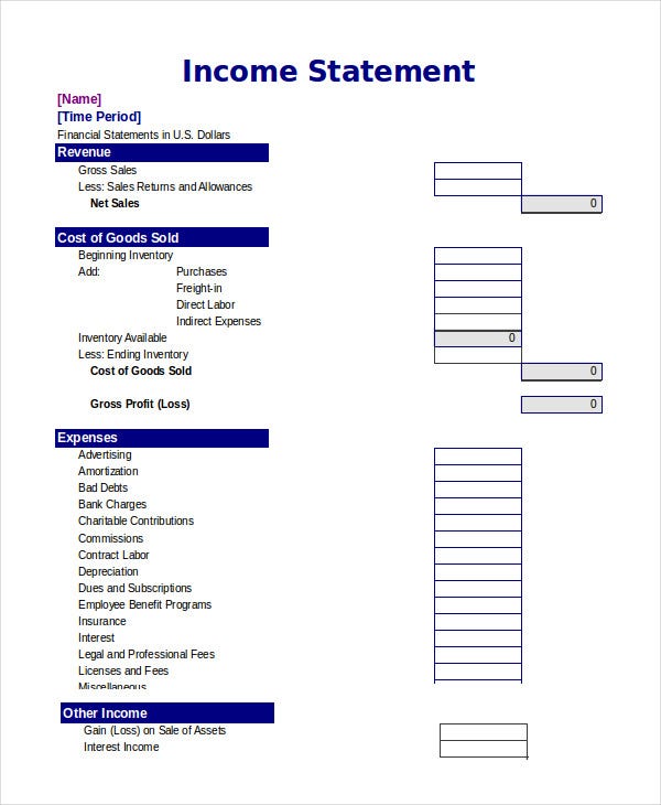 Detail Excel Template Profit And Loss Statement Nomer 32