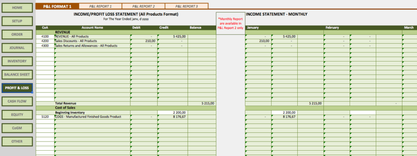 Detail Excel Template Profit And Loss Statement Nomer 36