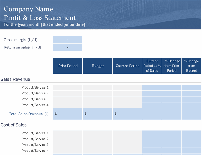 Detail Excel Template Profit And Loss Statement Nomer 6