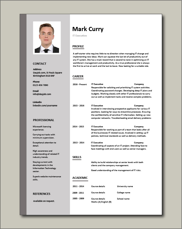 Detail Executive Resume Template Download Nomer 2