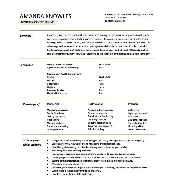 Detail Executive Resume Template Download Nomer 23