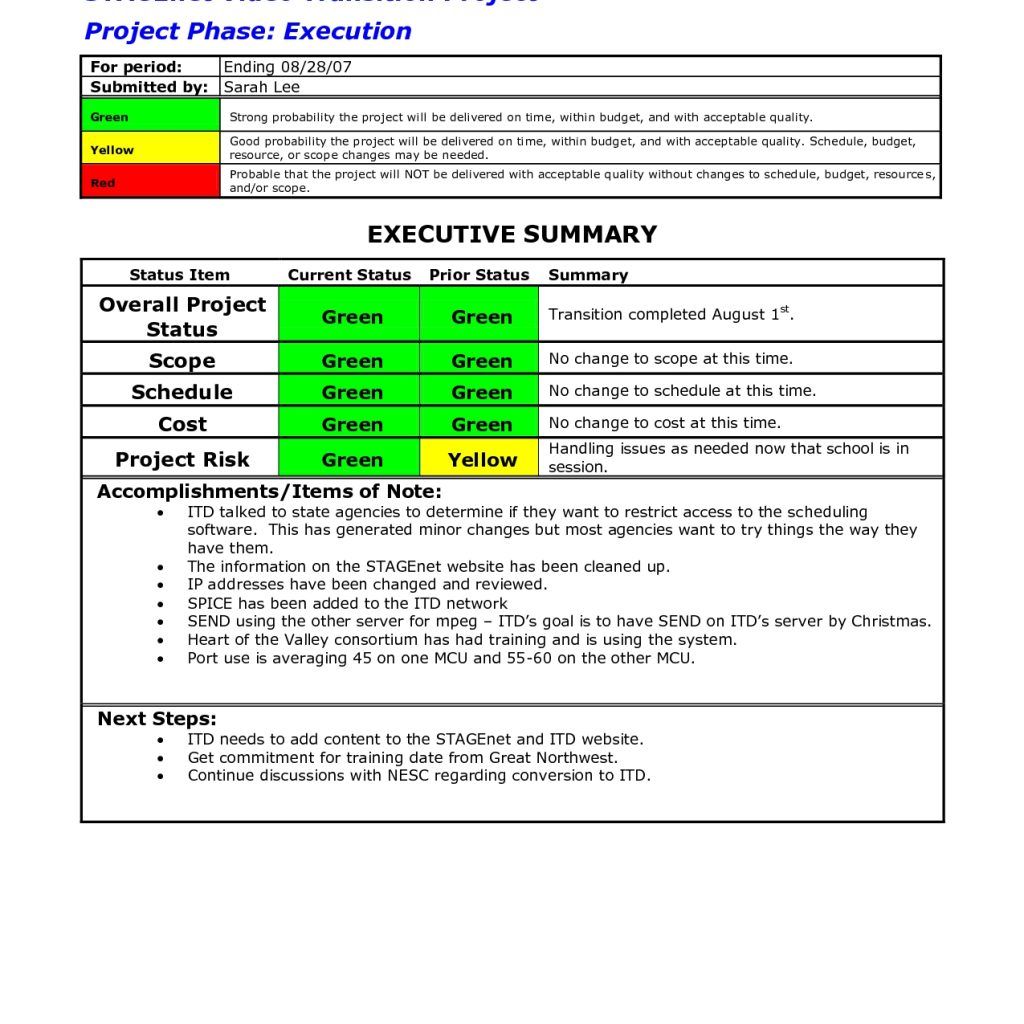 Download Executive Status Report Template Nomer 14