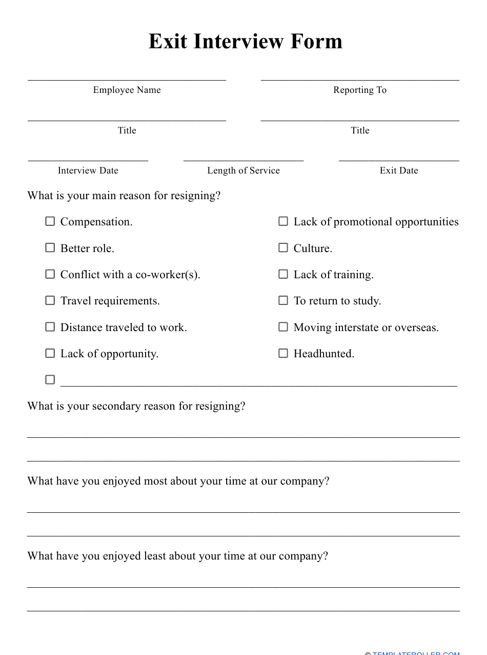 Detail Exit Interview Survey Template Nomer 15