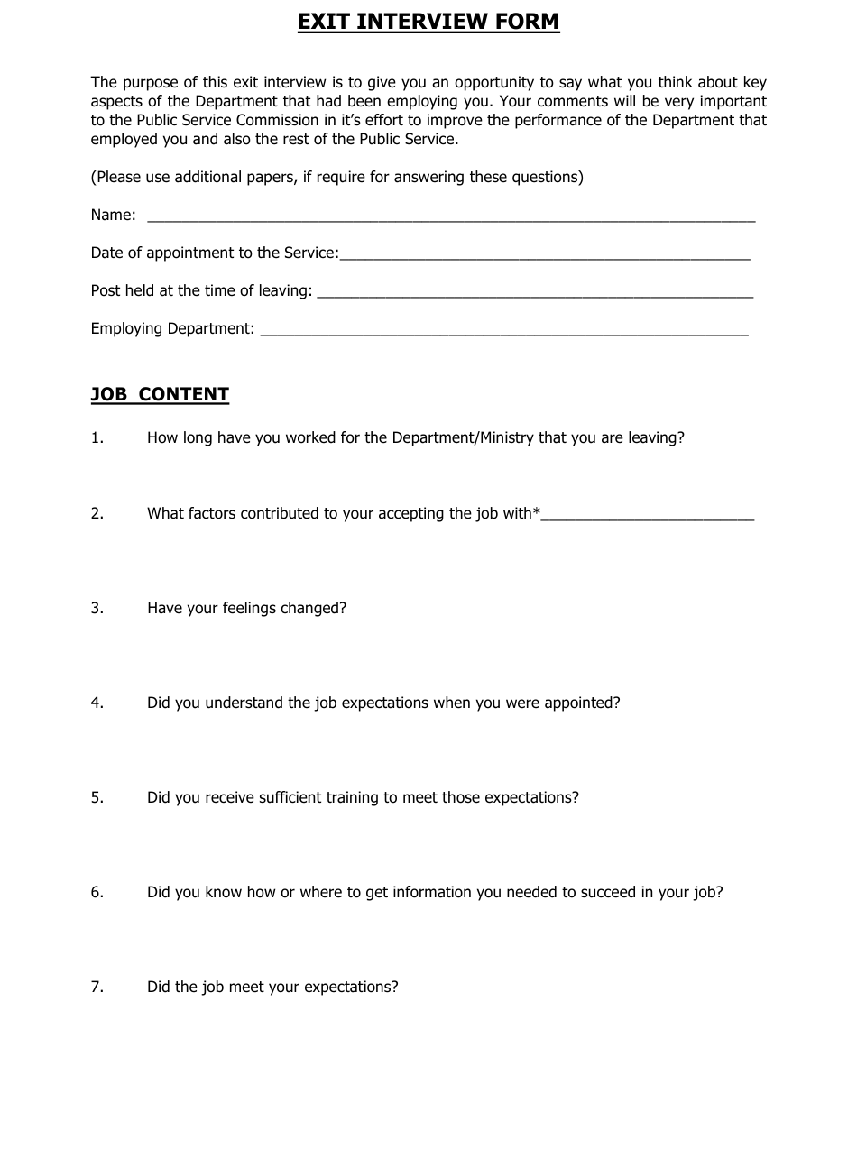 Detail Exit Interview Survey Template Nomer 20