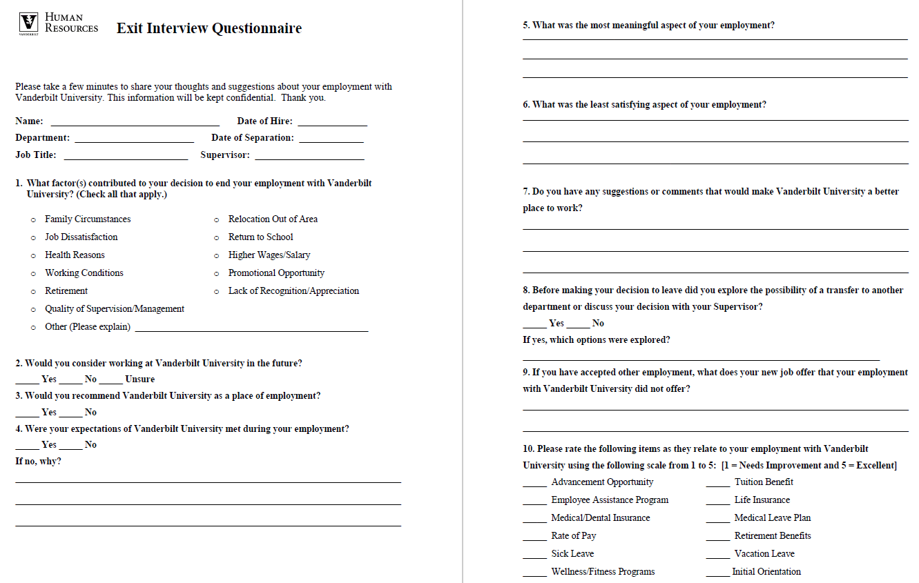 Detail Exit Interview Survey Template Nomer 4