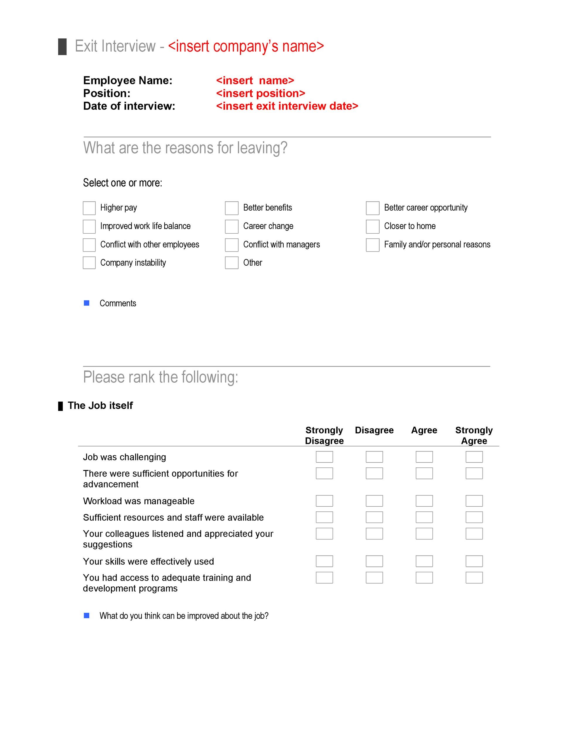 Detail Exit Interview Survey Template Nomer 6