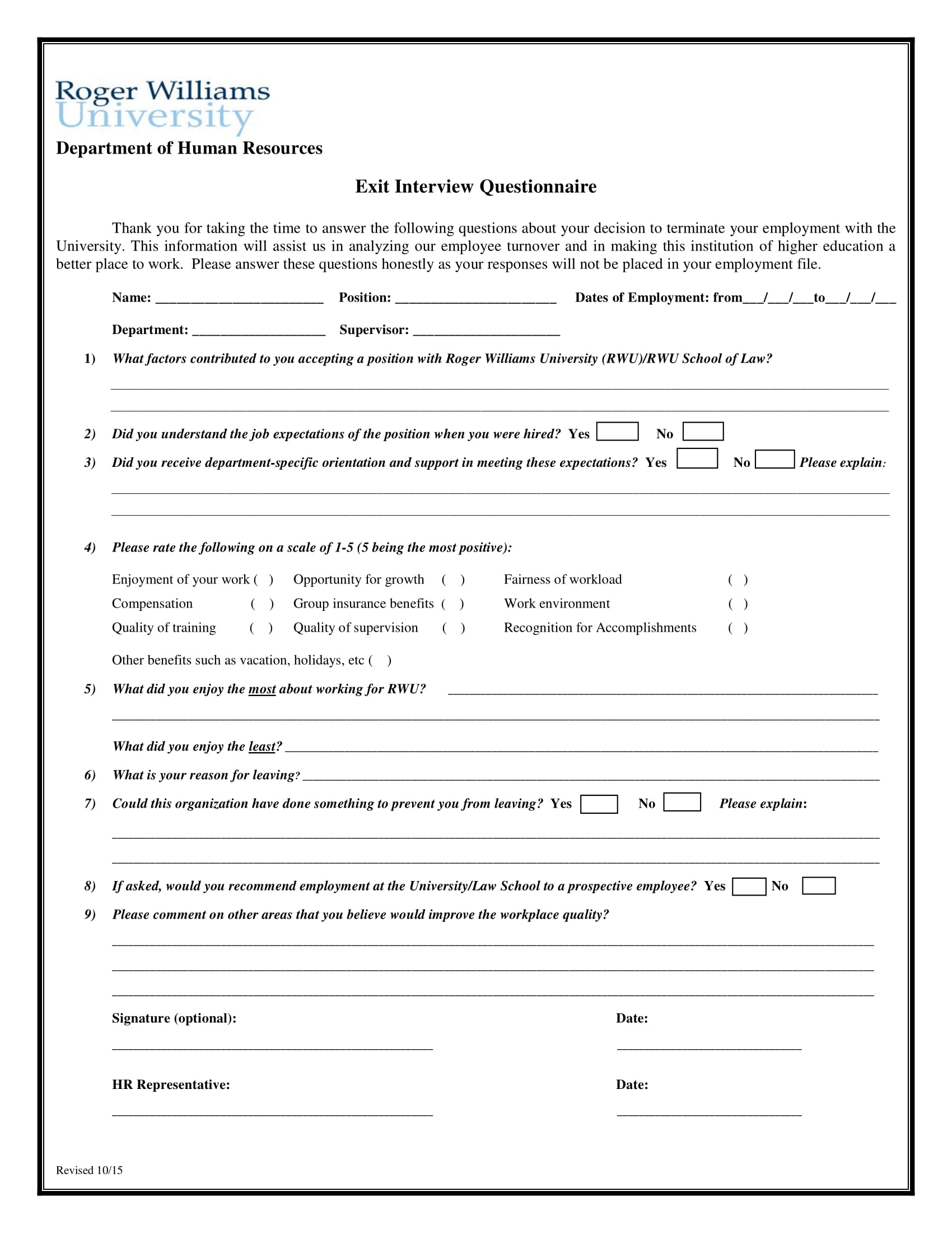 Detail Exit Interview Survey Template Nomer 49