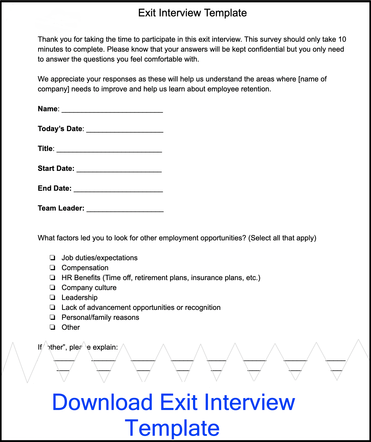 Detail Exit Interview Survey Template Nomer 10