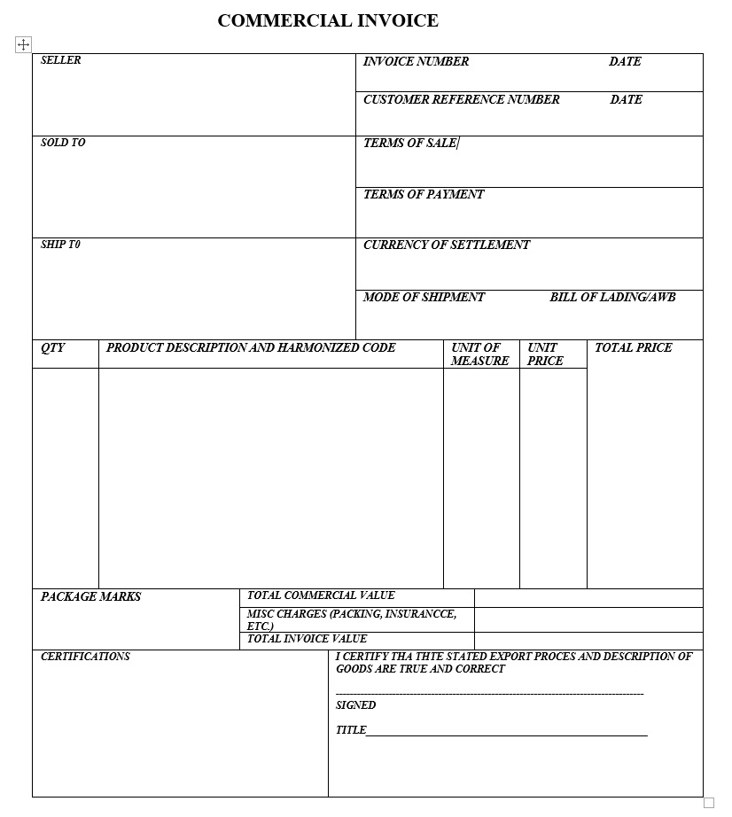 Export Commercial Invoice Template - KibrisPDR