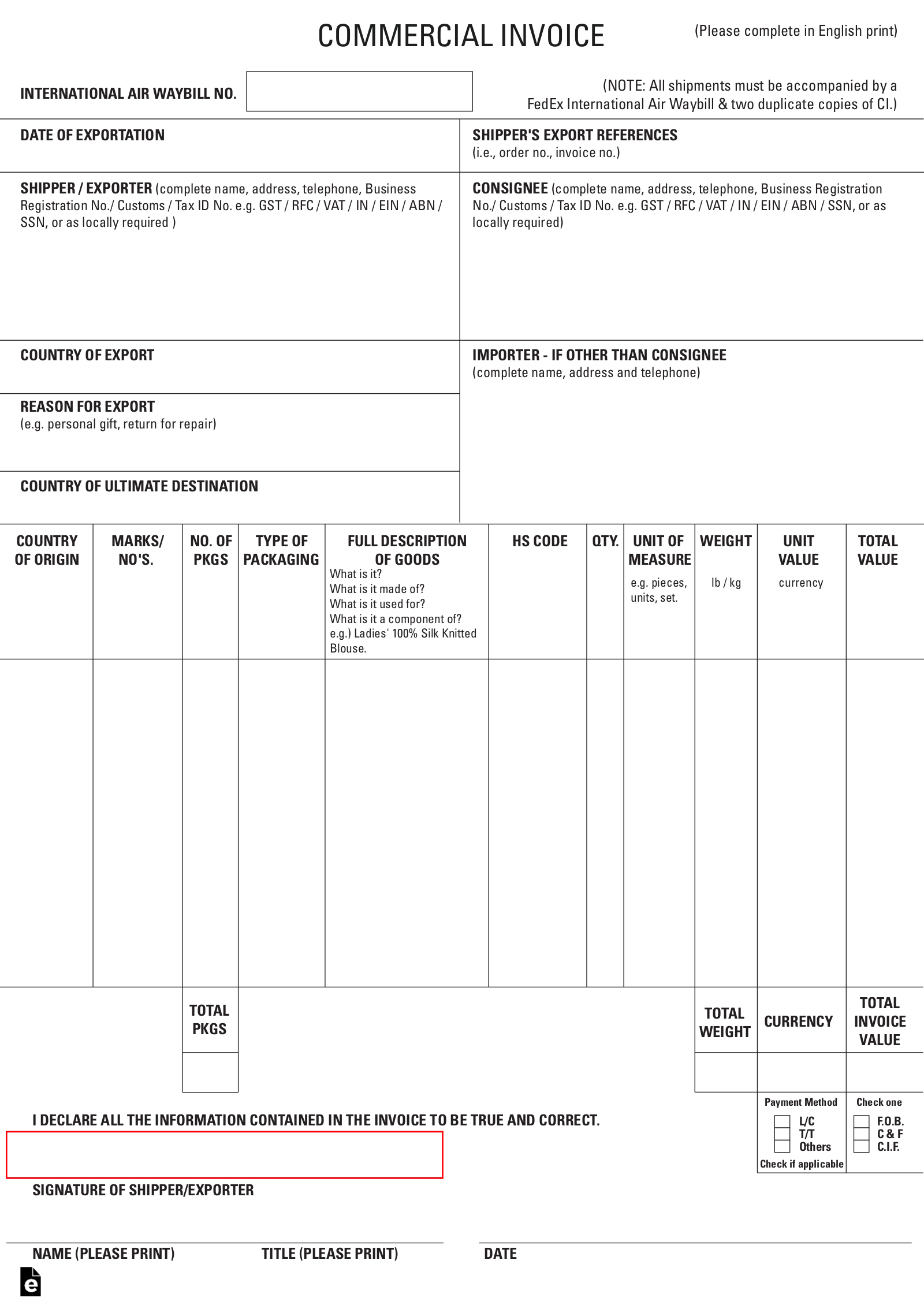 Detail Export Commercial Invoice Template Nomer 2