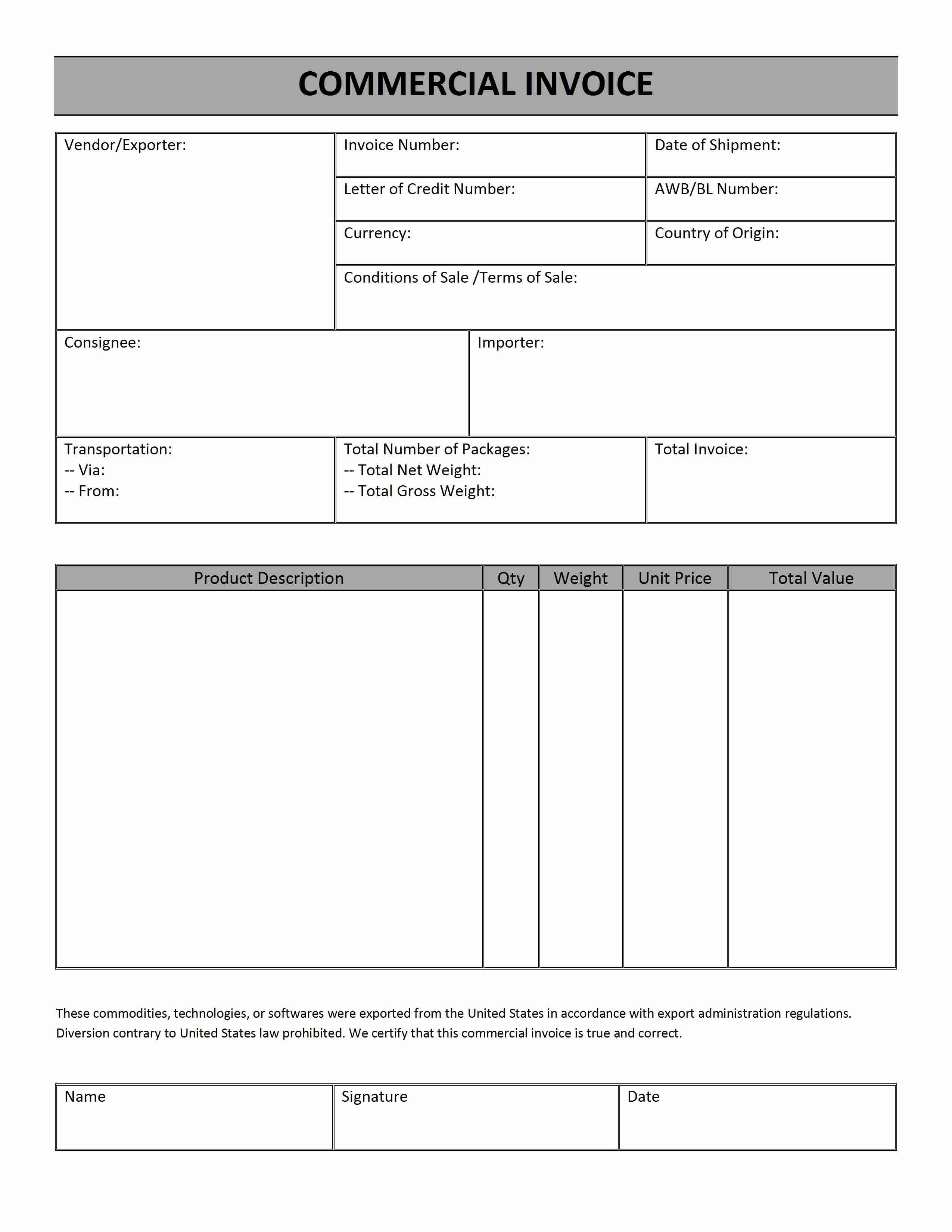 Detail Export Commercial Invoice Template Nomer 10