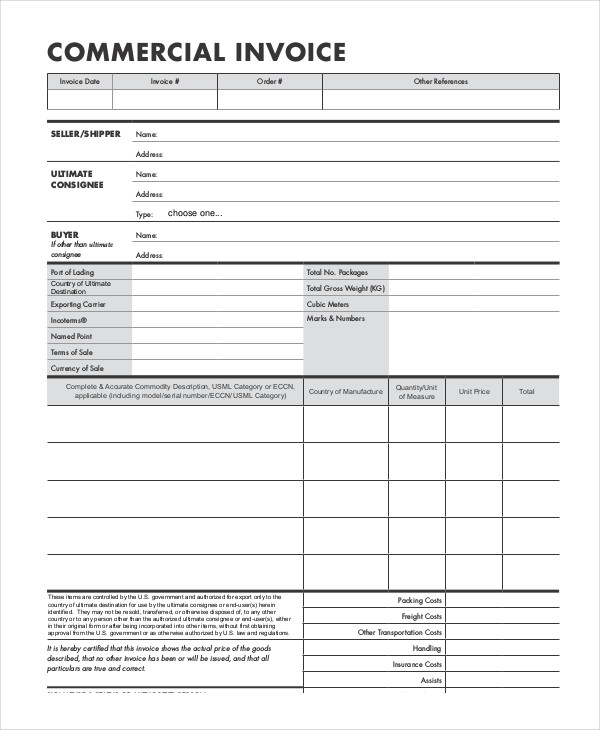 Detail Export Commercial Invoice Template Nomer 15