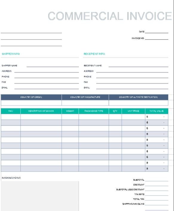 Detail Export Commercial Invoice Template Nomer 17