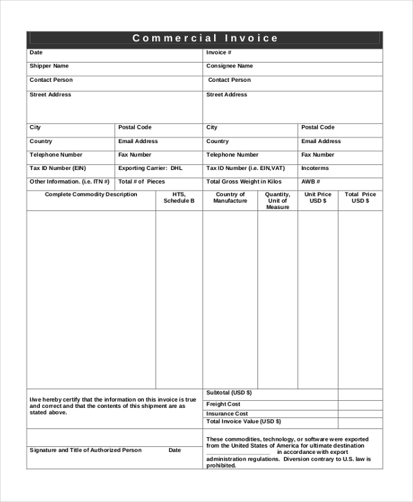 Detail Export Commercial Invoice Template Nomer 21