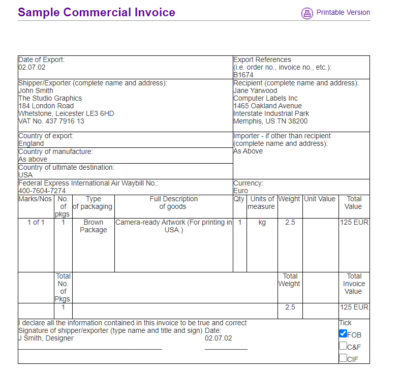 Detail Export Commercial Invoice Template Nomer 22