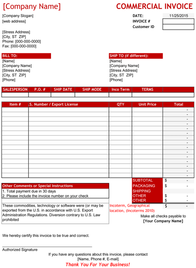 Detail Export Commercial Invoice Template Nomer 27