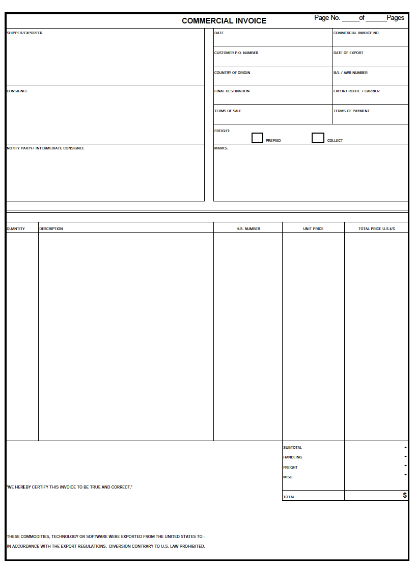Detail Export Commercial Invoice Template Nomer 4