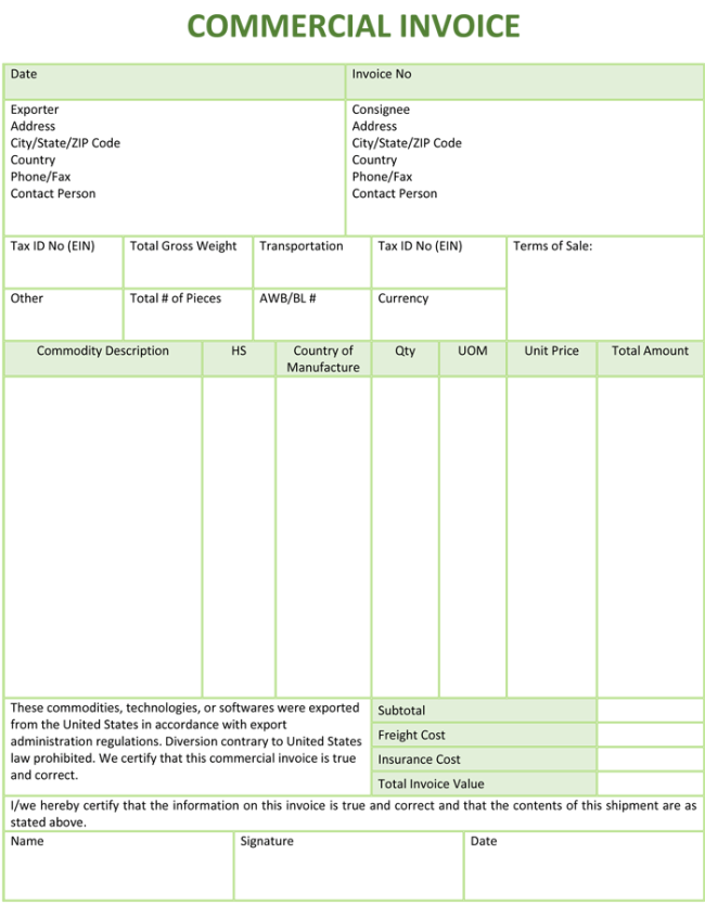 Detail Export Commercial Invoice Template Nomer 29