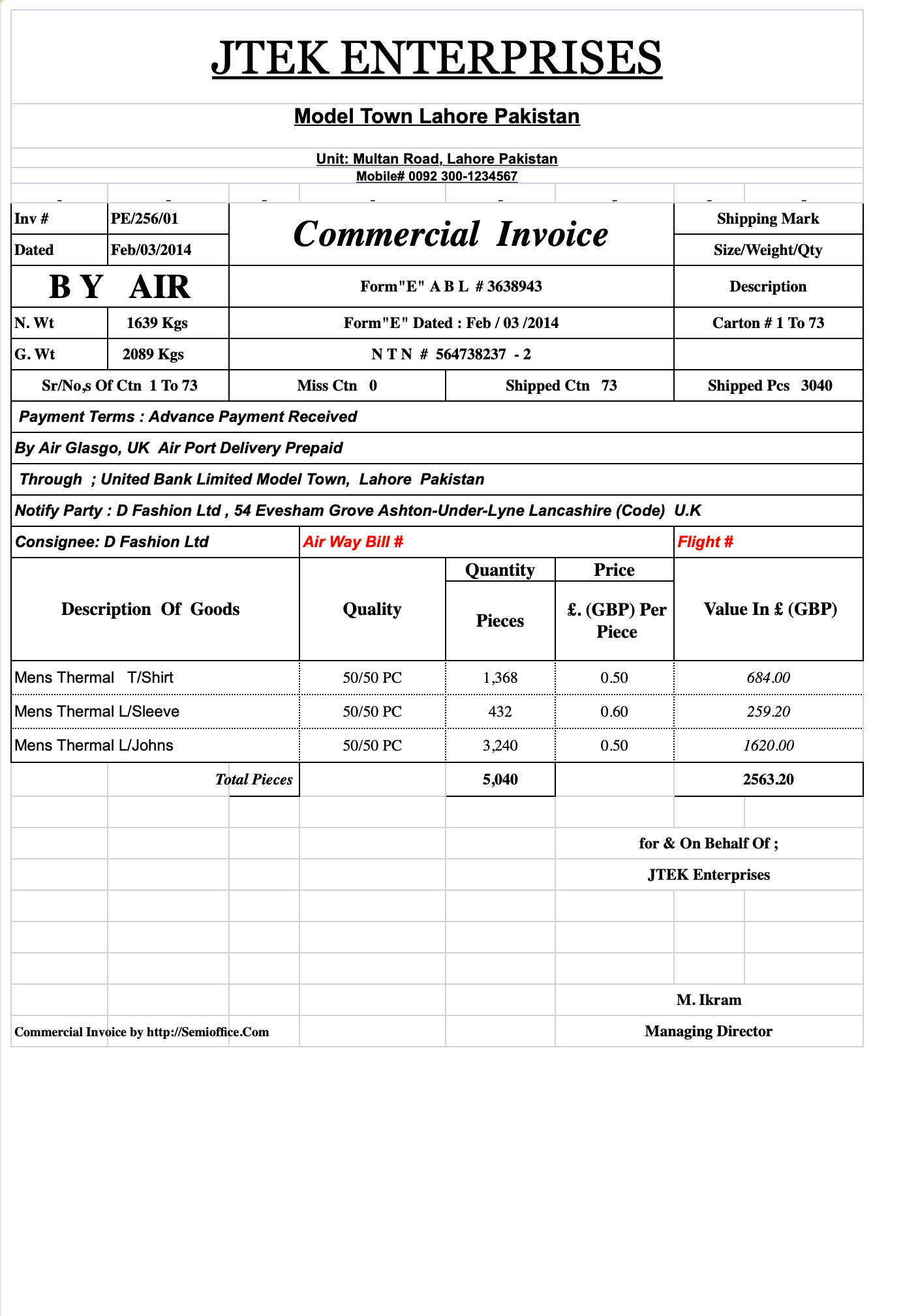 Detail Export Commercial Invoice Template Nomer 33