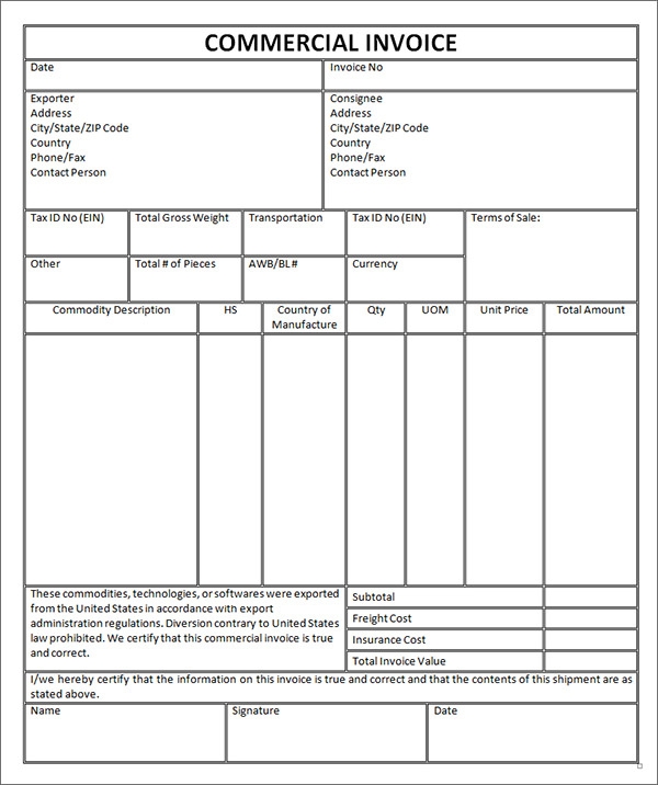 Detail Export Commercial Invoice Template Nomer 38