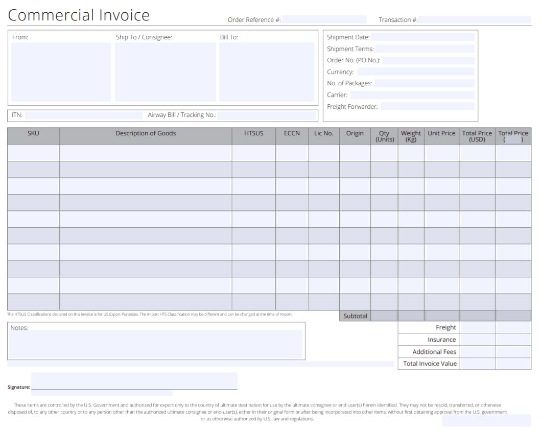 Detail Export Commercial Invoice Template Nomer 39