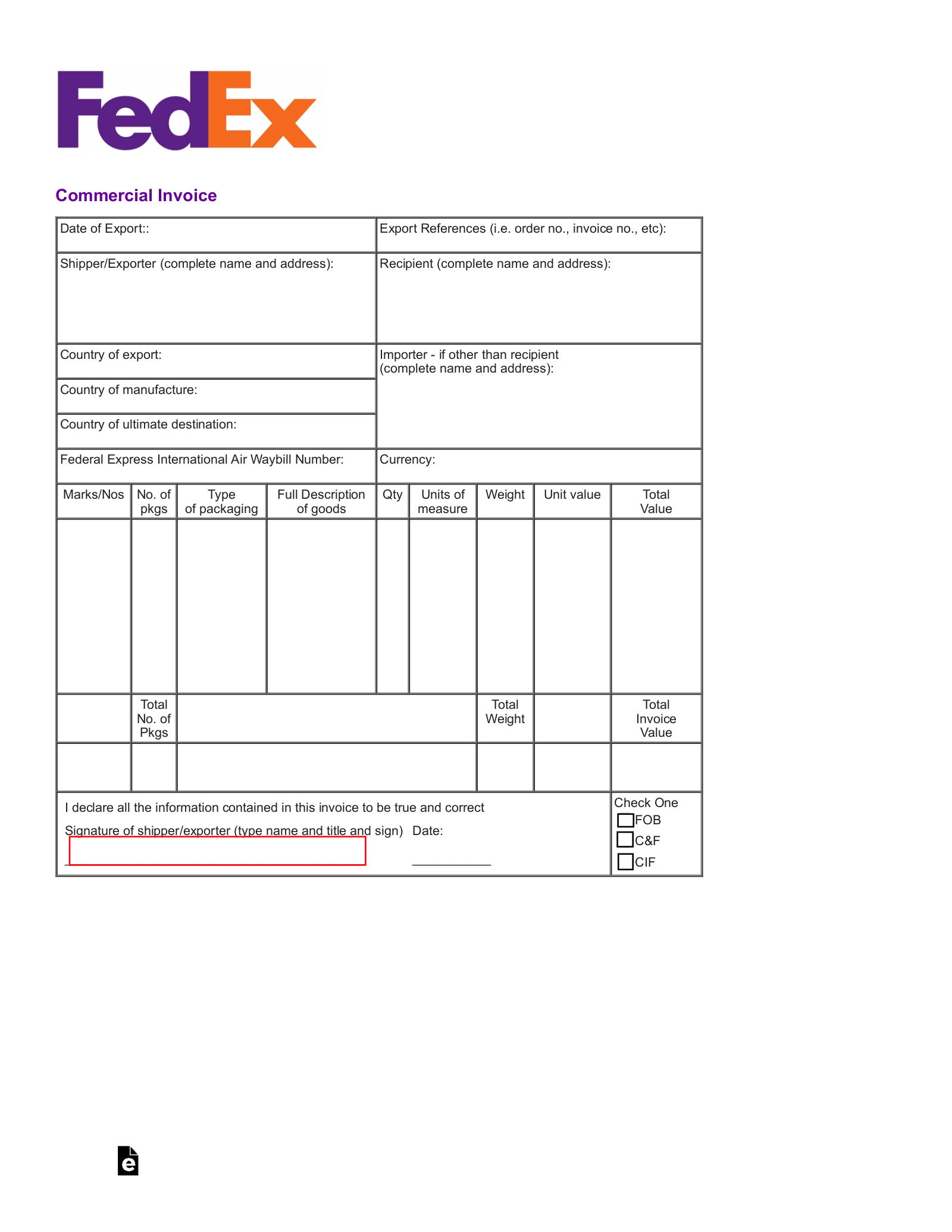 Detail Export Commercial Invoice Template Nomer 41