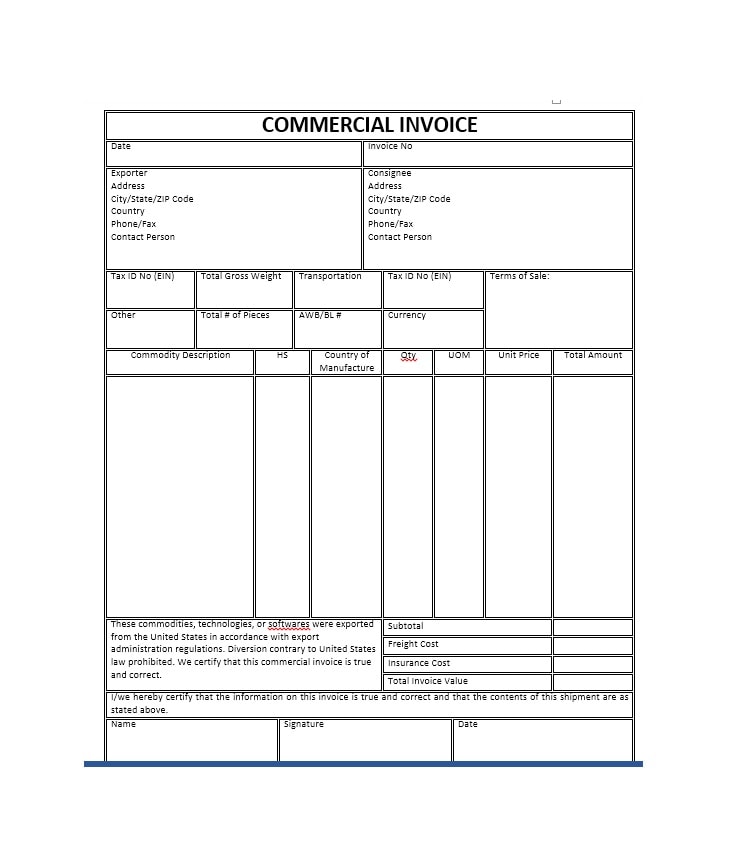 Detail Export Commercial Invoice Template Nomer 9