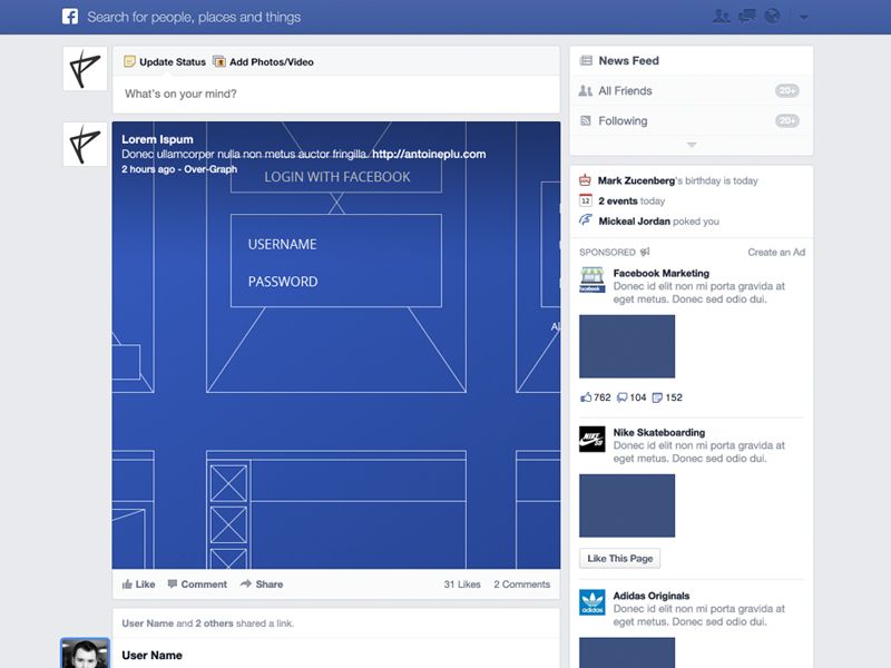 Detail Facebook News Feed Template Nomer 14