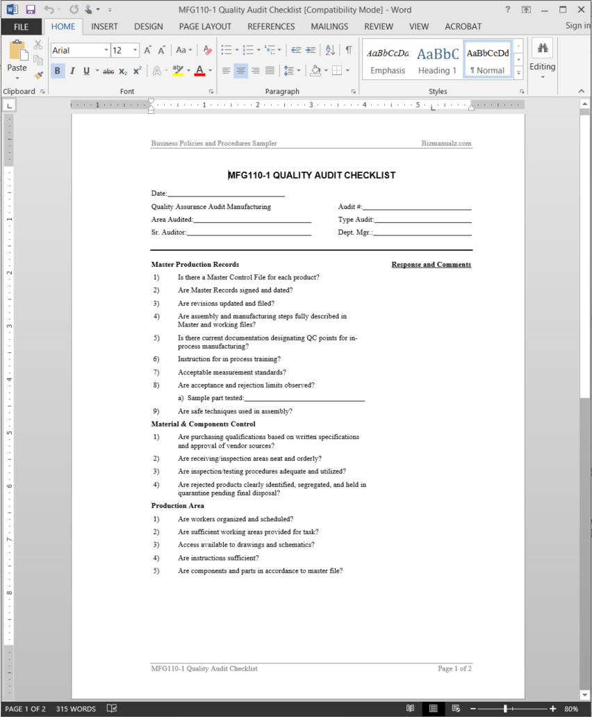 Detail Factory Audit Template Nomer 20