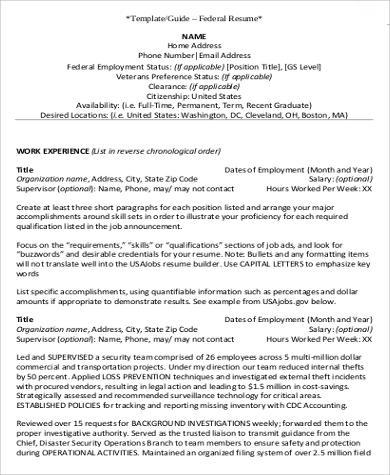 Detail Federal Resume Template Nomer 23