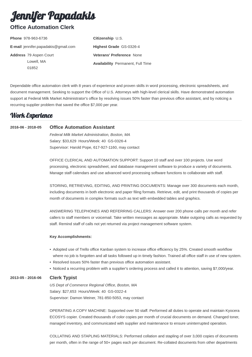 Detail Federal Resume Template Nomer 7