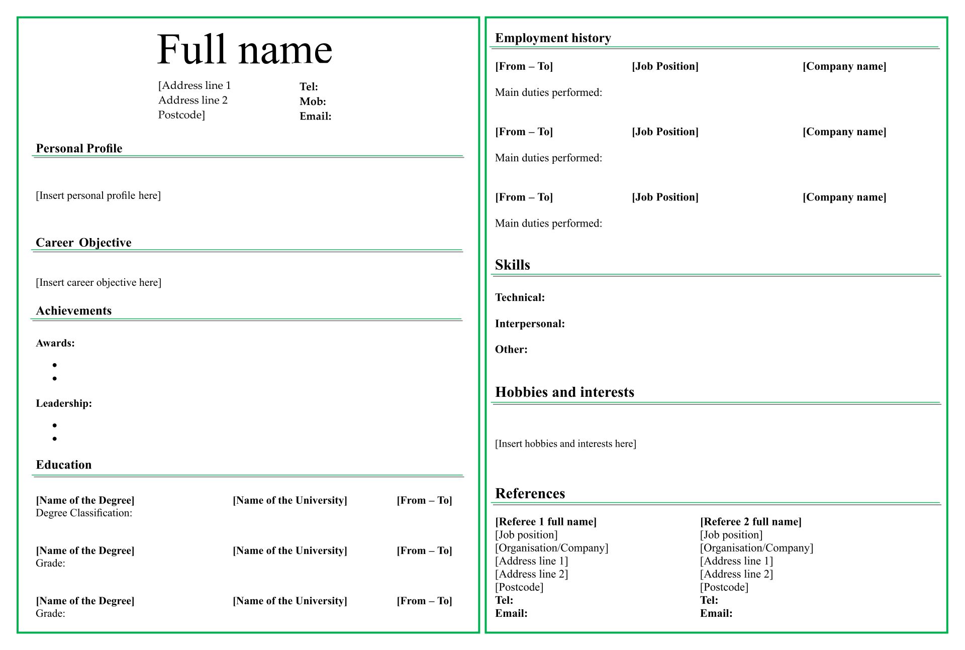 Detail Fillable Blank Resume Template Nomer 34