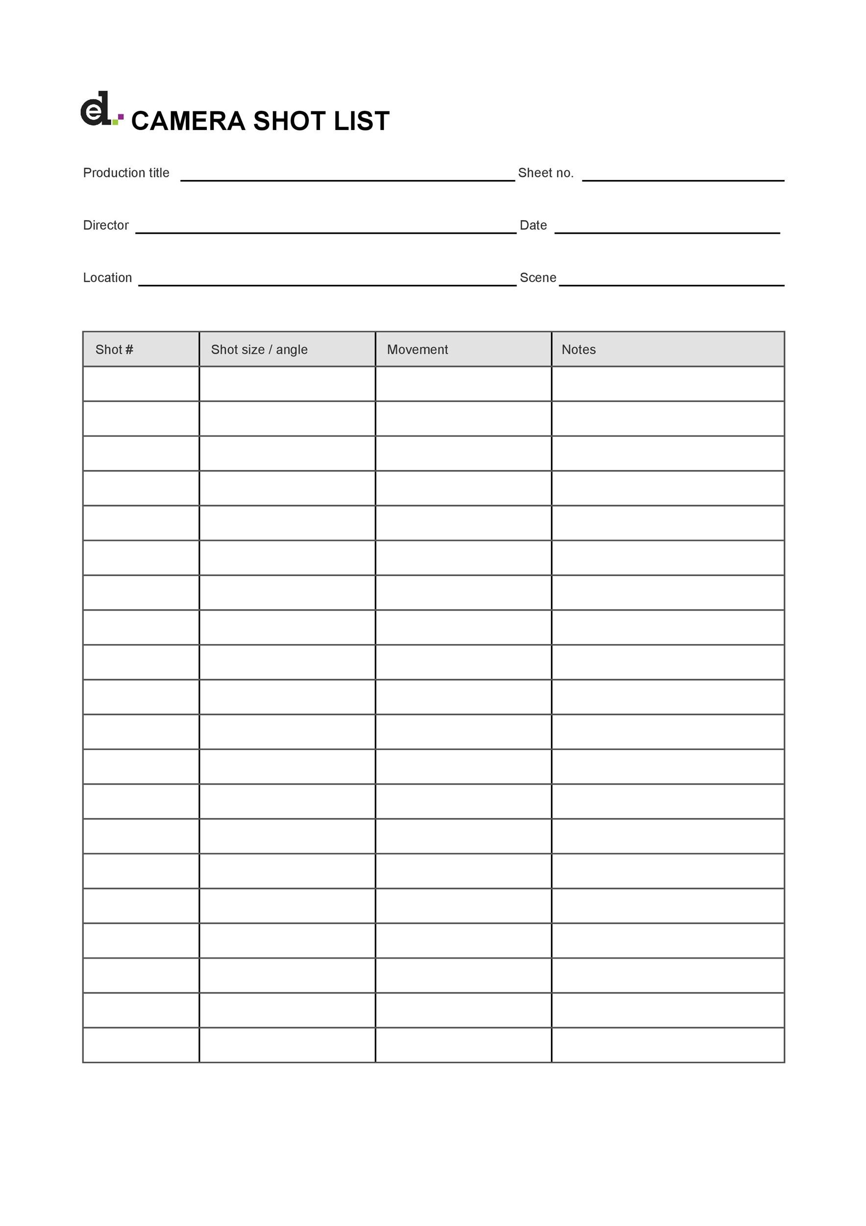 Film Shot List Template Excel - KibrisPDR