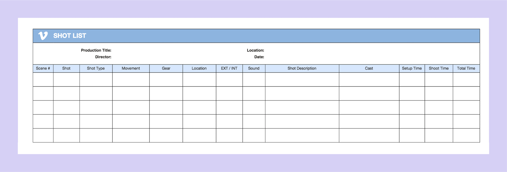 Detail Film Shot List Template Excel Nomer 2