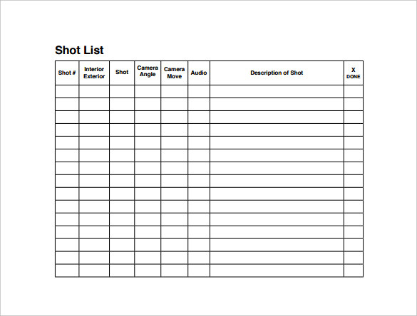 Detail Film Shot List Template Excel Nomer 15