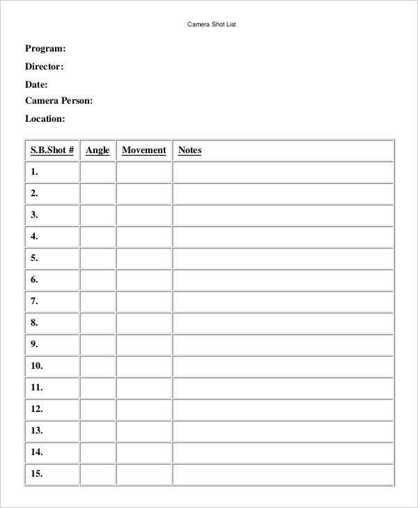 Detail Film Shot List Template Excel Nomer 16