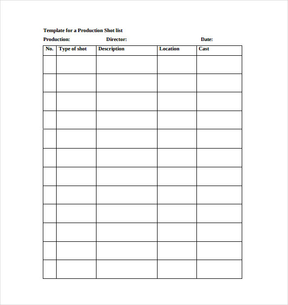 Detail Film Shot List Template Excel Nomer 17