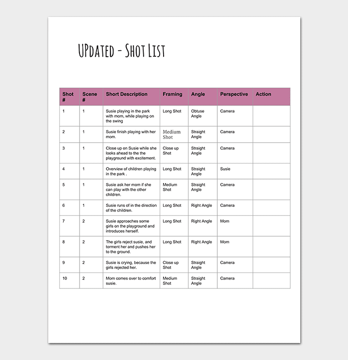 Detail Film Shot List Template Excel Nomer 19