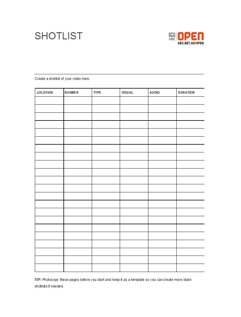 Detail Film Shot List Template Excel Nomer 20