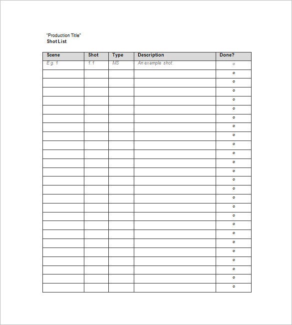 Detail Film Shot List Template Excel Nomer 24