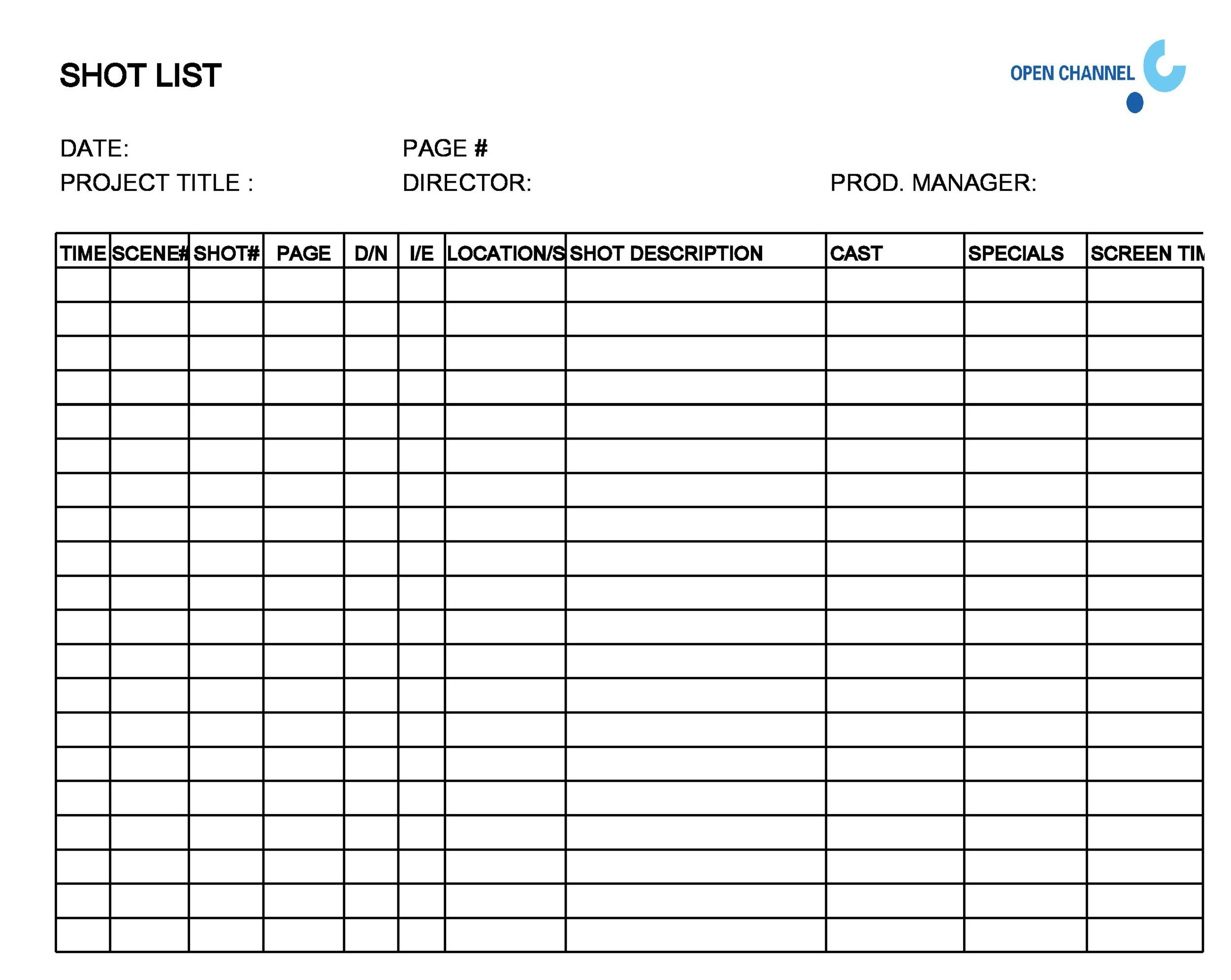 Detail Film Shot List Template Excel Nomer 4