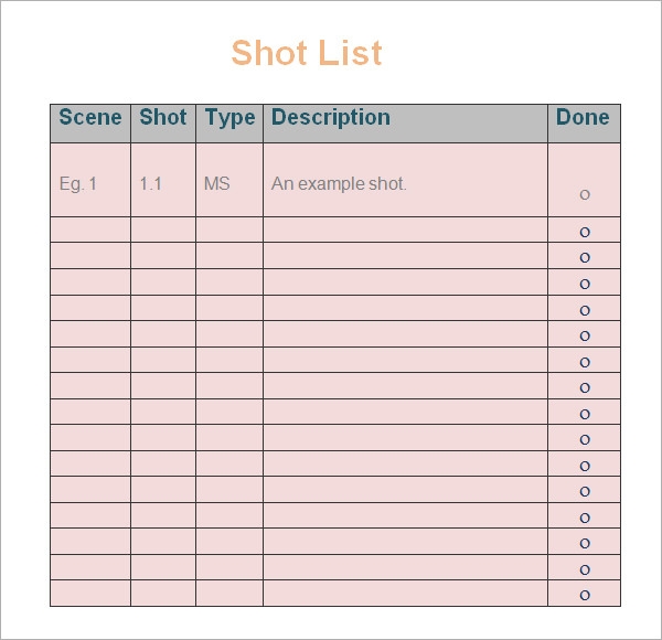 Detail Film Shot List Template Excel Nomer 30